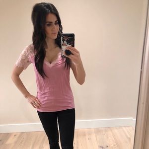 Pink lace sleeve top
